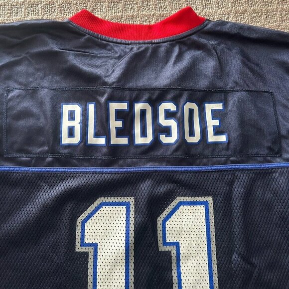 Vintage 90s Drew Bledsoe Navy Reebok Jersey Football Mens L Patriots Bills NWOT - Picture 11 of 15